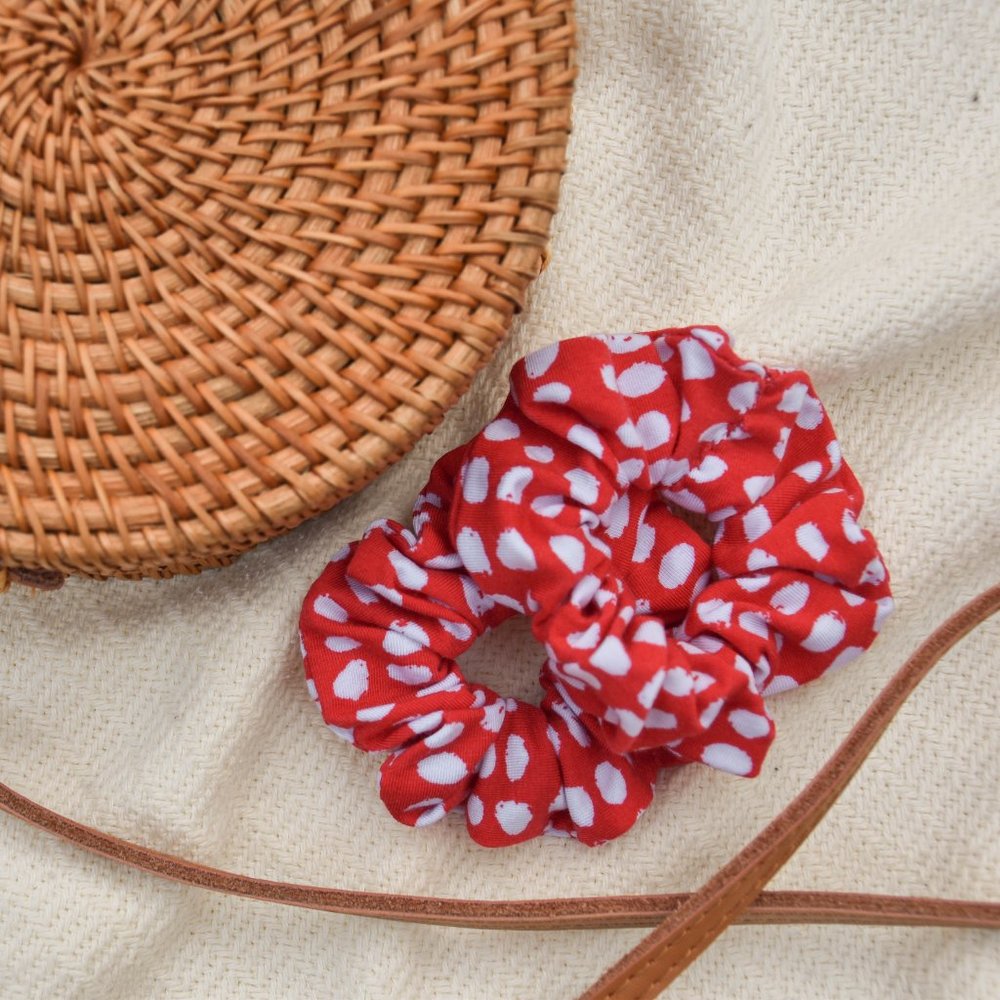 Handmade & Handsewn Red/White Polka Dot Scrunchie